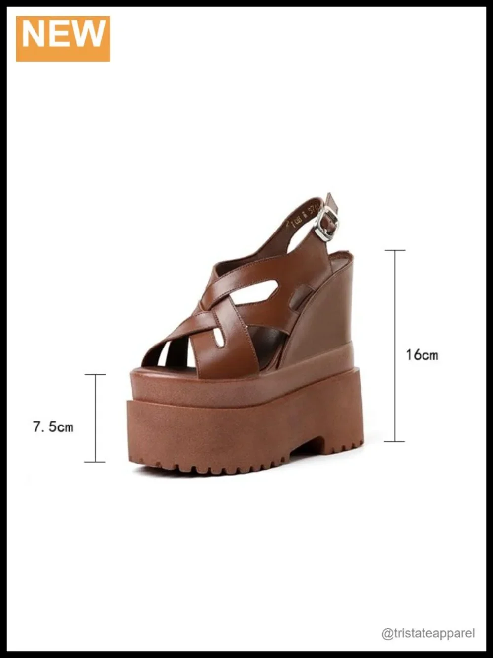 Genuine Leather Platform Peep Toe Wedge Sandals Cross-Tied Buckle Strap